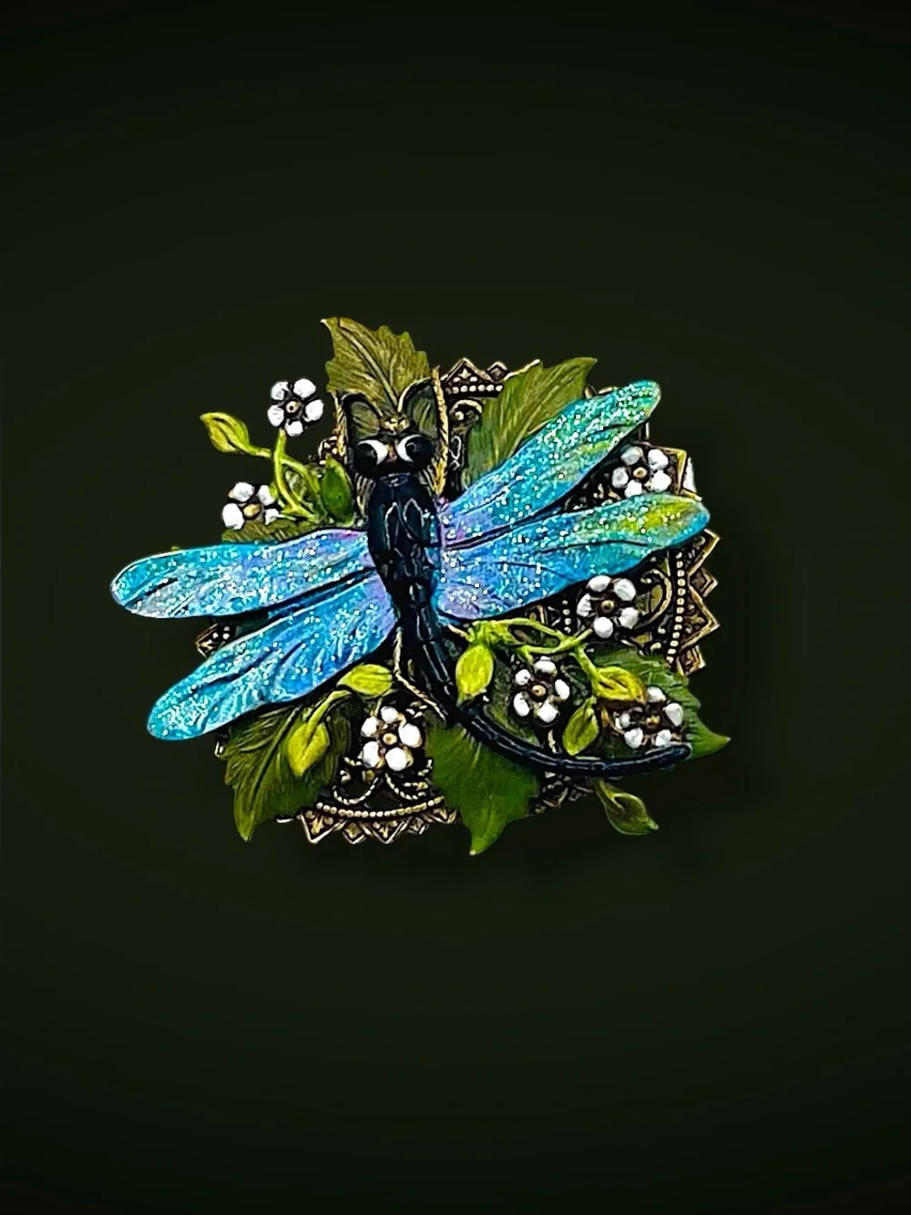 Cute Art Nouveau Style Enamel Dragonfly Garden Lapel Brooch